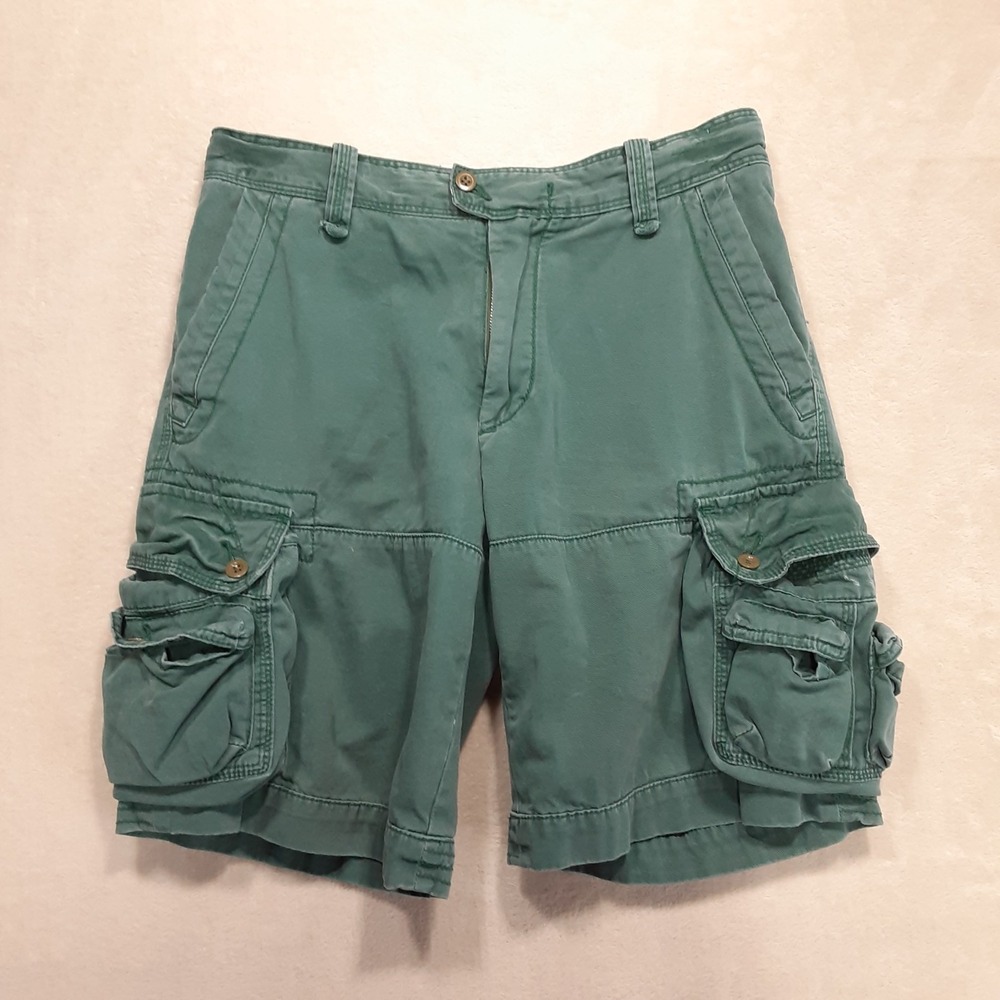 Polo Ralph Lauren Mens Vintage Bulky Cargo Shorts 32 Turquoise 9" Inseam Cotton